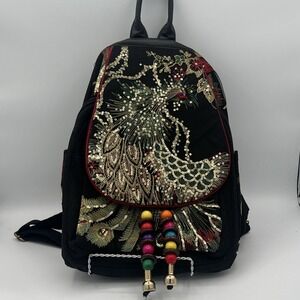 Ella & Elly Peacock Embroidery Tassel Bead Backpack‎ NEW